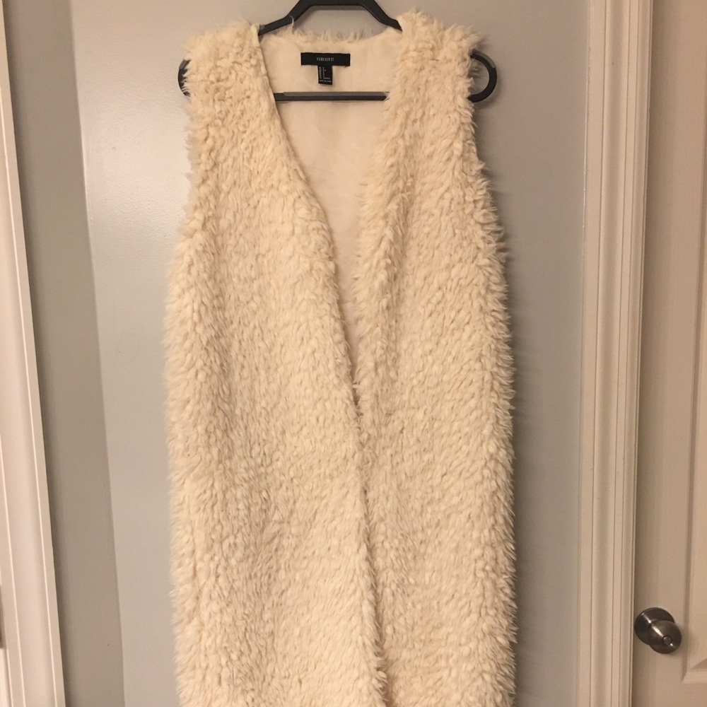 Forever 21 Long White and soft furry Vest